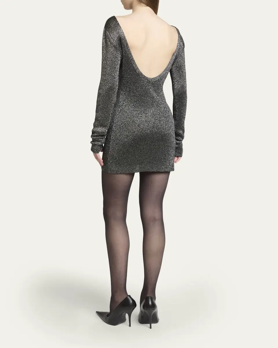 Balenciaga Metallic Knit Long-Sleeve Backless Mini Dress | Thumbnail 3