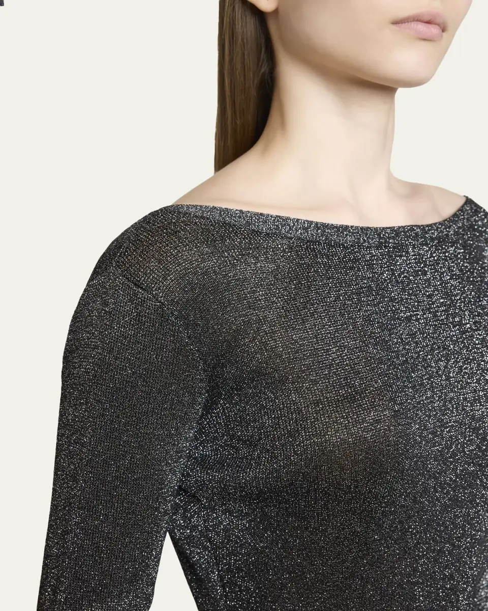 Balenciaga Metallic Knit Long-Sleeve Backless Mini Dress | Thumbnail 5