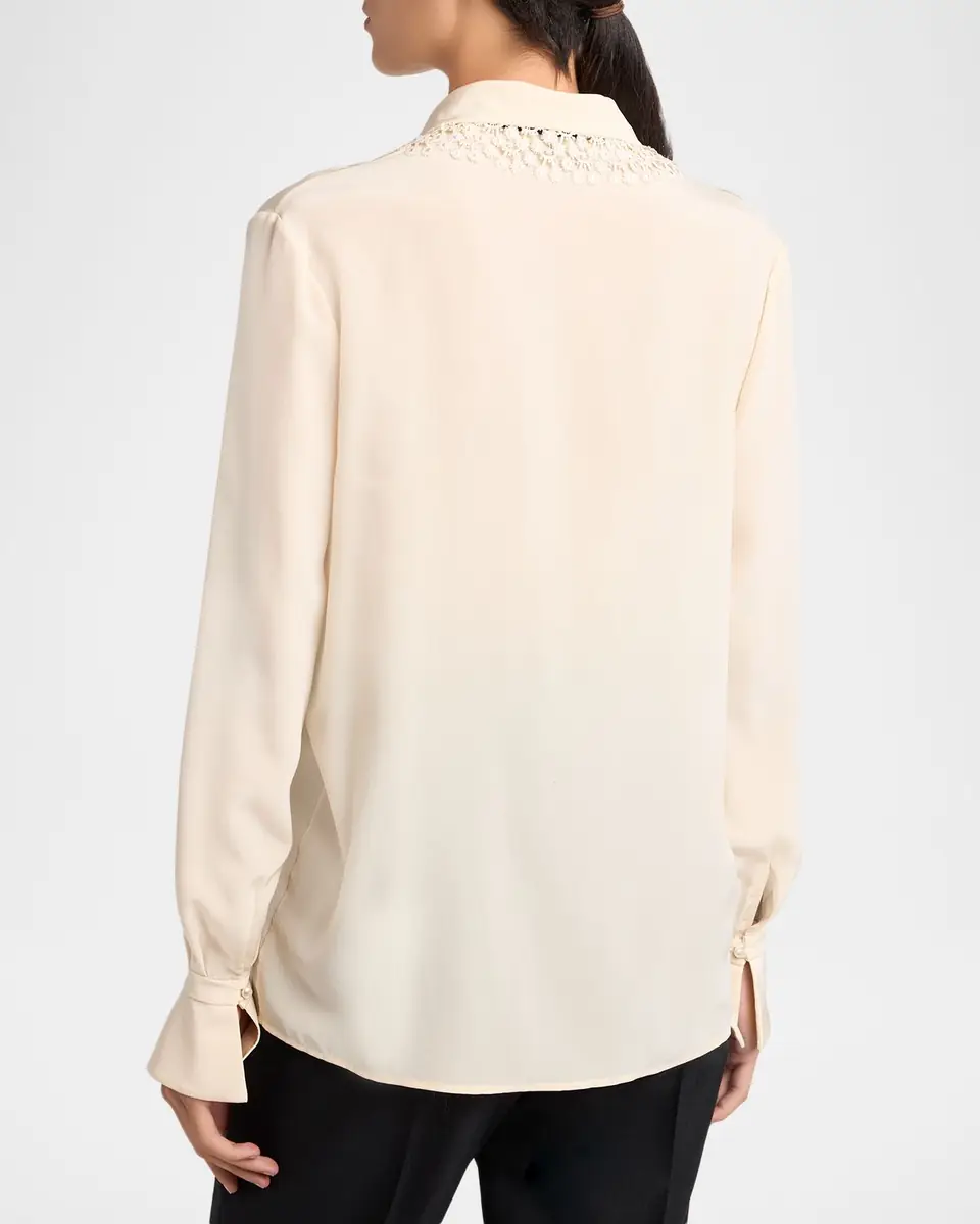 Valentino Garavani Lace-Trim Button-Down Silk Blouse With Polkadot Tie | Thumbnail 6