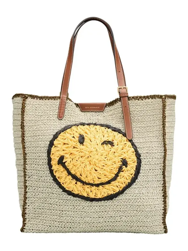 Wink Embroidered Raffia Tote Bag Wink Embroidered Raffia Tote Bag