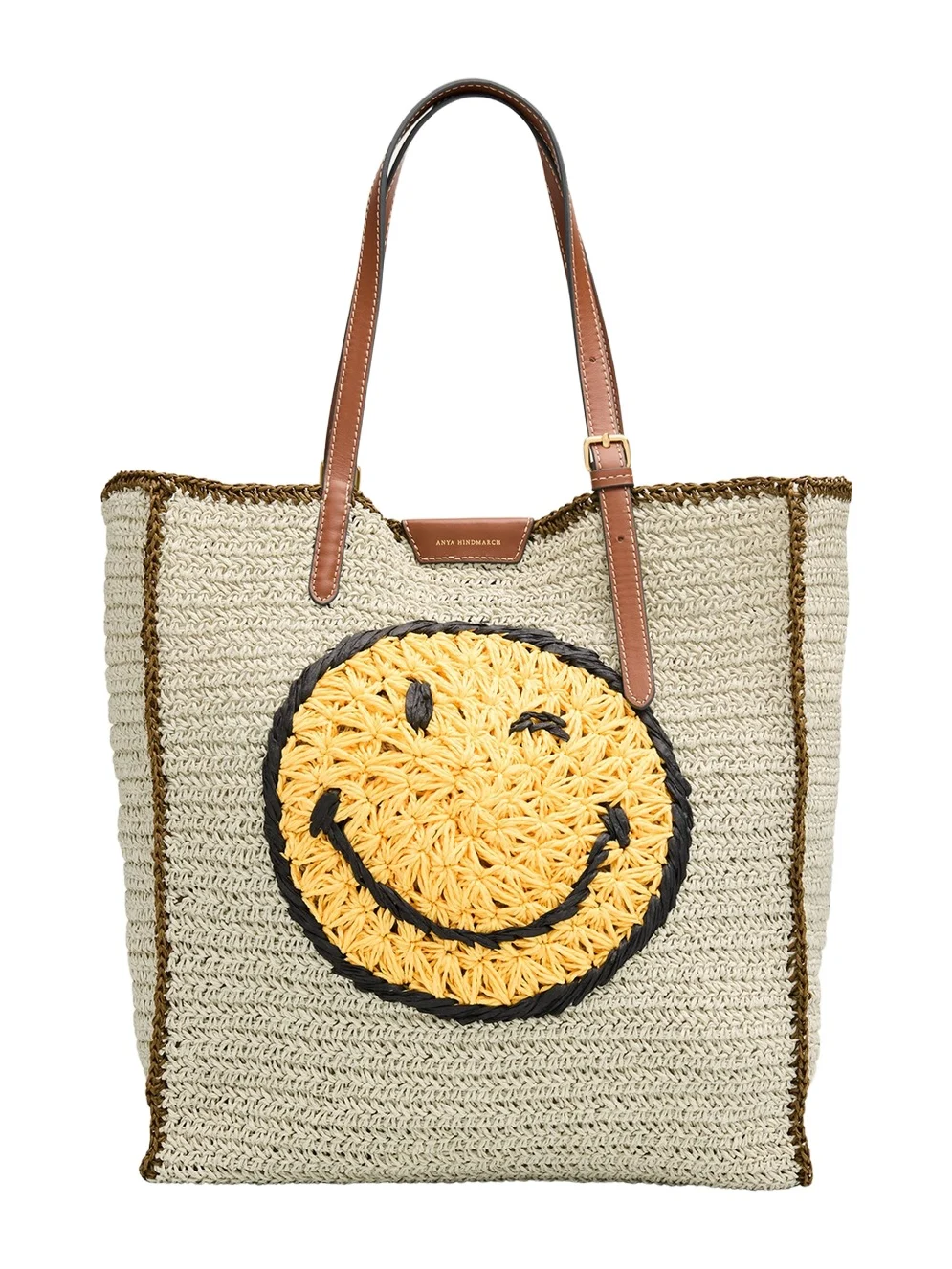 Wink Embroidered Raffia Tote Bag