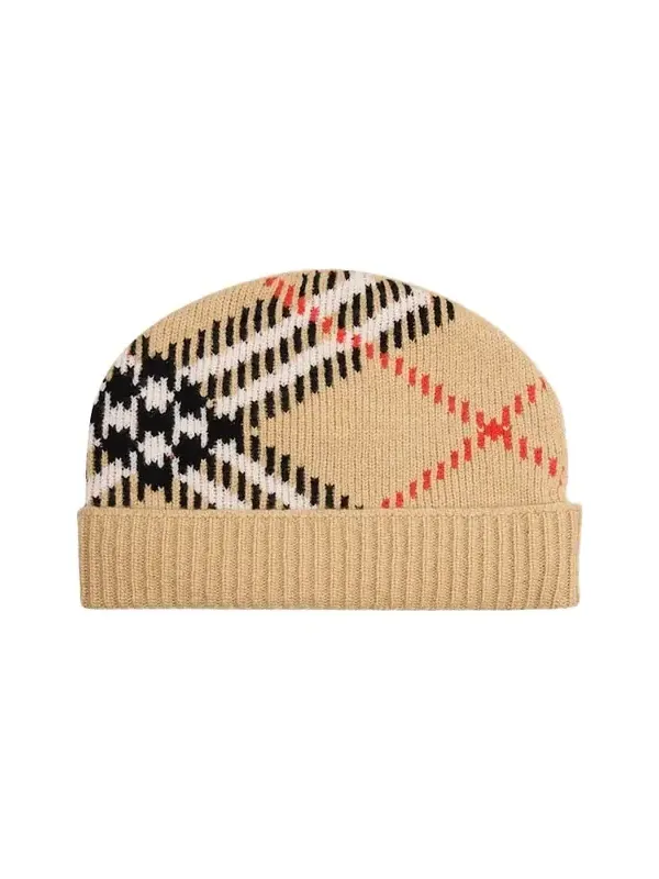 Burberry Check Cashmere-Blend Knit Beanie
