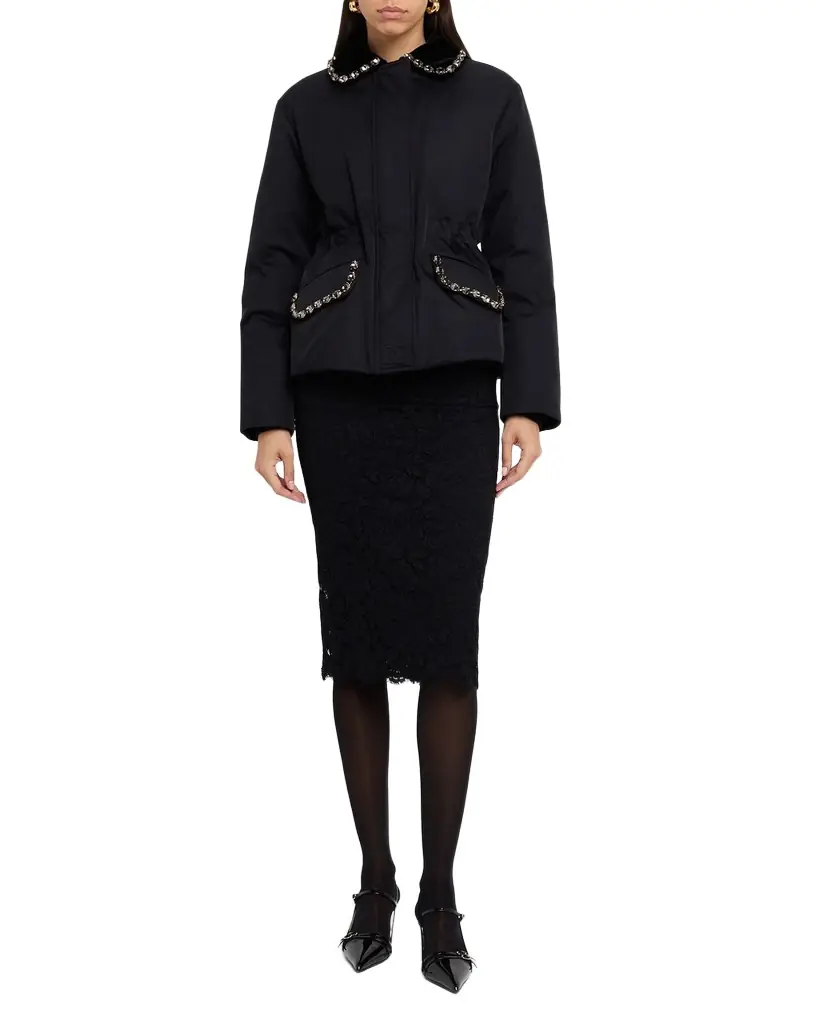 Dolce & Gabbana Crystal Velvet-Collar Nylon Barn Jacket | Image 1 Dolce & Gabbana Crystal Velvet-Collar Nylon Barn Jacket | Image 1
