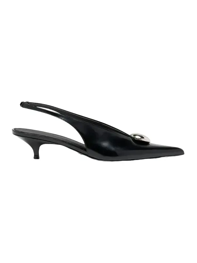 Dome Slash Leather Slingback Pumps