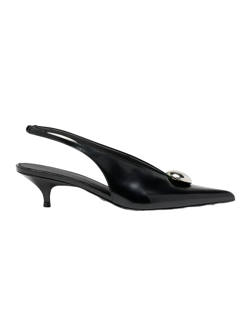 Dome Slash Leather Slingback Pumps