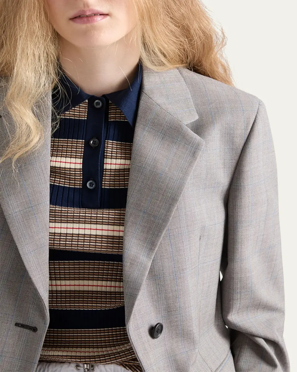 Prada Grisaglia Check Single-Breasted Blazer Jacket | Thumbnail 5