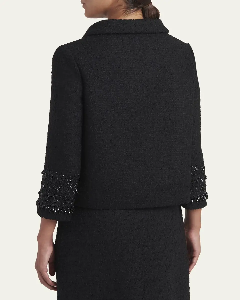 Valentino Garavani Crystal Embroidered Tweed Single-Breasted Top Coat | Thumbnail 3 Valentino Garavani Crystal Embroidered Tweed Single-Breasted Top Coat | Thumbnail 3