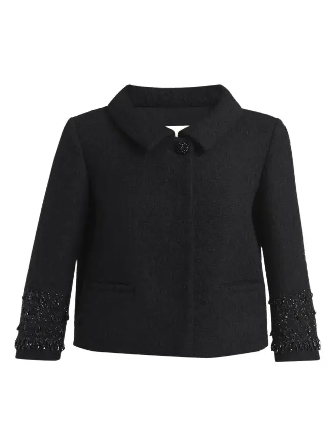 Valentino Garavani Crystal Embroidered Tweed Single-Breasted Top Coat