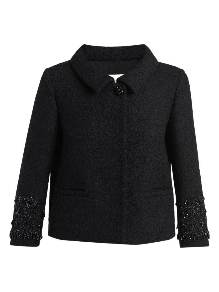 Crystal Embroidered Tweed Single-Breasted Top Coat Crystal Embroidered Tweed Single-Breasted Top Coat