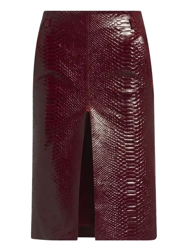 Snake-Effect Leather Midi Skirt