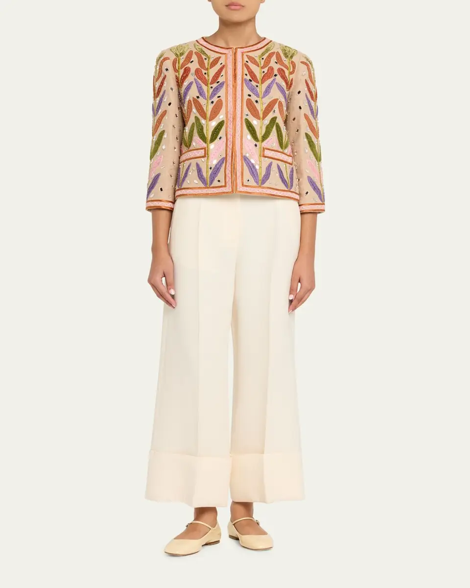 Valentino Garavani Beaded Leaf-Embroidered Linen Jacket | Thumbnail 2 Valentino Garavani Beaded Leaf-Embroidered Linen Jacket | Thumbnail 2