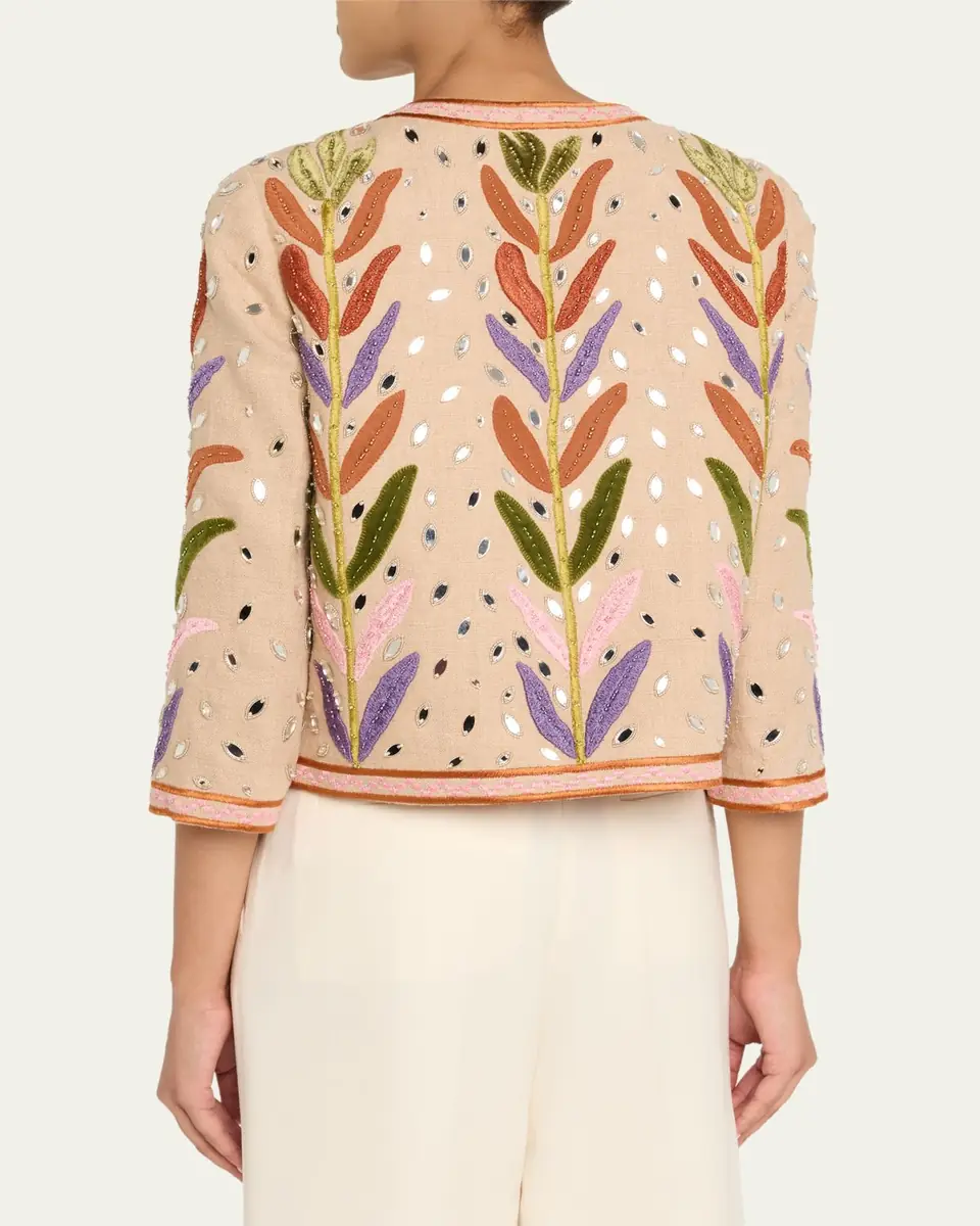 Valentino Garavani Beaded Leaf-Embroidered Linen Jacket | Thumbnail 3 Valentino Garavani Beaded Leaf-Embroidered Linen Jacket | Thumbnail 3