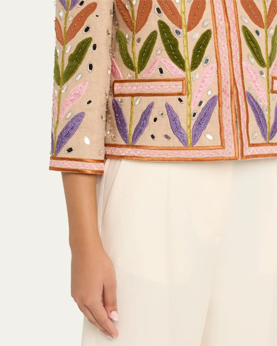 Valentino Garavani Beaded Leaf-Embroidered Linen Jacket | Thumbnail 5 Valentino Garavani Beaded Leaf-Embroidered Linen Jacket | Thumbnail 5