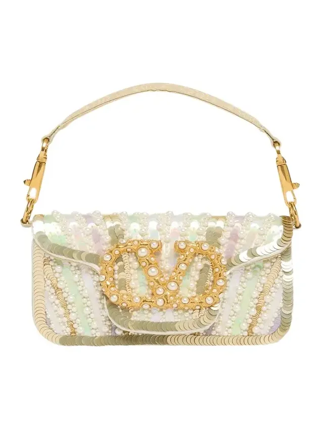 Loco Sequin-Embroidered Moire Top-Handle Bag