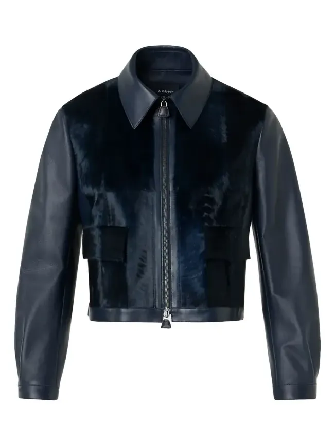 Akris Sady Lamb Shearling Paneled Short Leather Jacket
