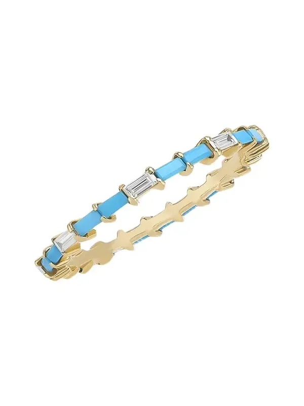 14K Turquoise and Diamond Baguette Stackable Ring