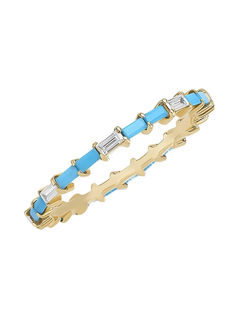 14K Turquoise and Diamond Baguette Stackable Ring 14K Turquoise and Diamond Baguette Stackable Ring