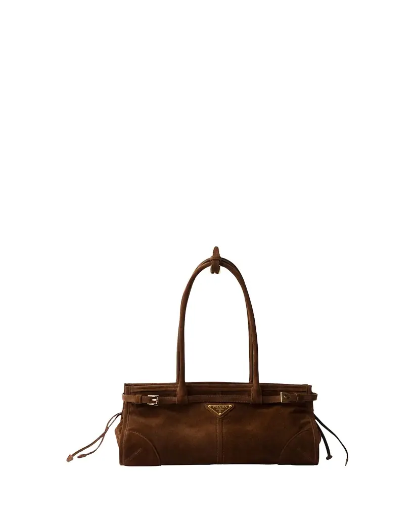Prada Buckle Suede Shoulder Bag