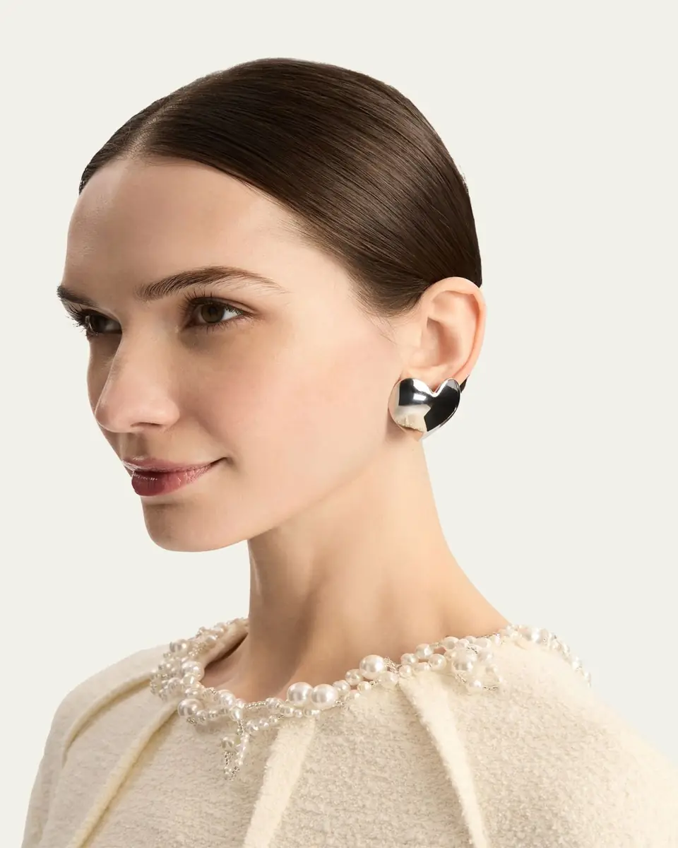Oscar de la Renta Smooth Heart Stud Earrings, Silver | Thumbnail 2