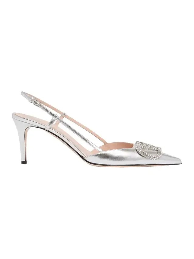 80mm VLogo Signature Strass Metallic Leather Slingback Pumps