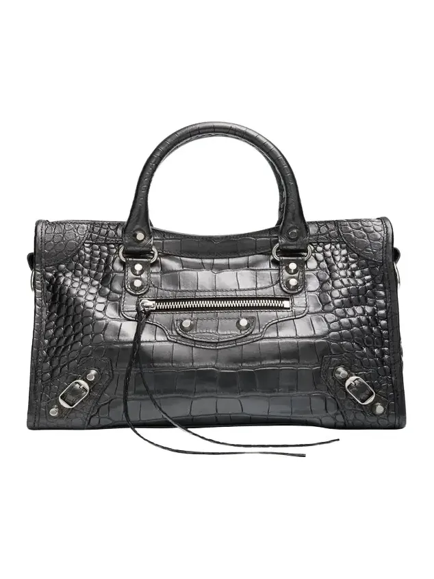 Le City Small Croc-Embossed Leather Top-Handle Bag