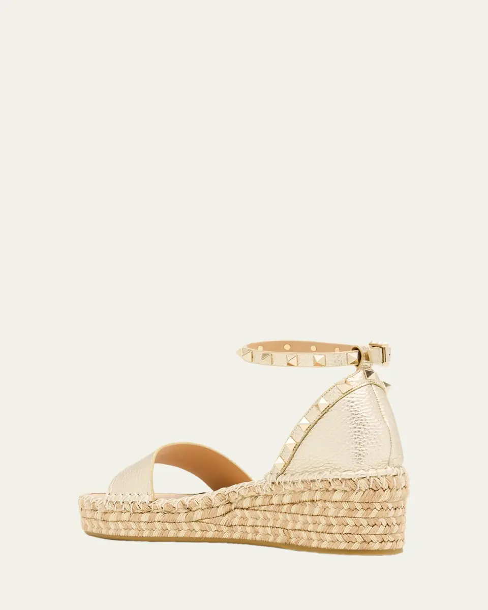 Valentino Garavani 55mm Rockstud Metallic Leather Wedge Espadrille Sandals | Thumbnail 2