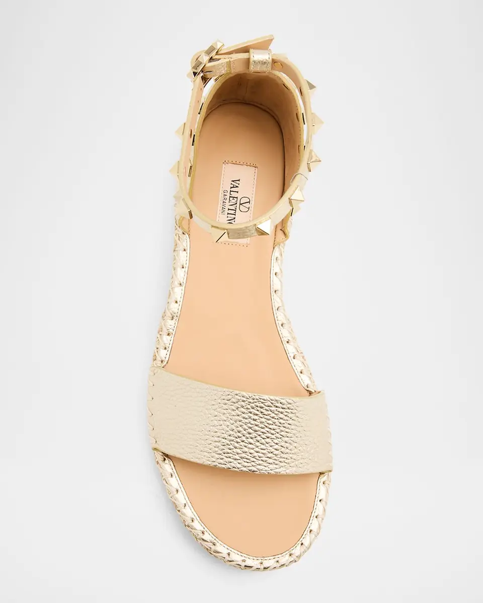 Valentino Garavani 55mm Rockstud Metallic Leather Wedge Espadrille Sandals | Thumbnail 6