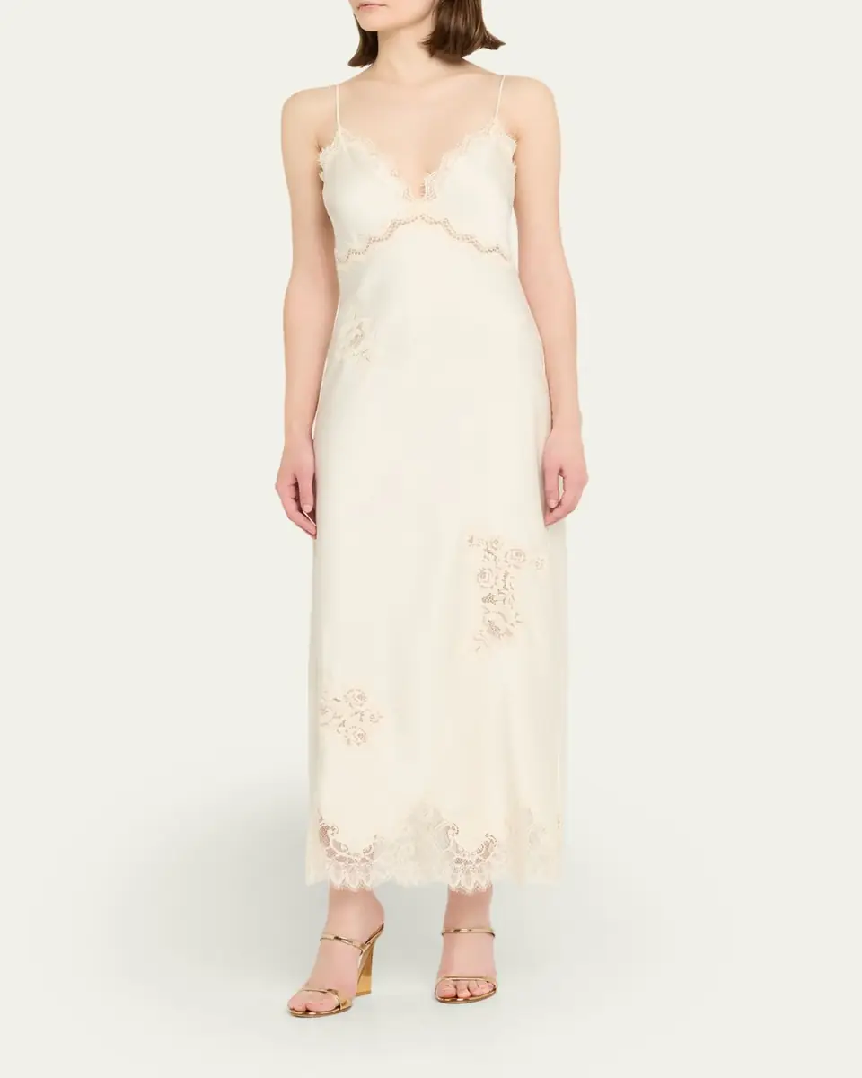 LoveShackFancy Sorone Satin Lace Maxi Slip Dress | Thumbnail 3 LoveShackFancy Sorone Satin Lace Maxi Slip Dress | Thumbnail 3