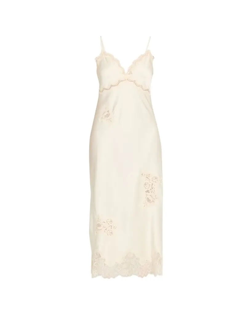 LoveShackFancy Sorone Satin Lace Maxi Slip Dress