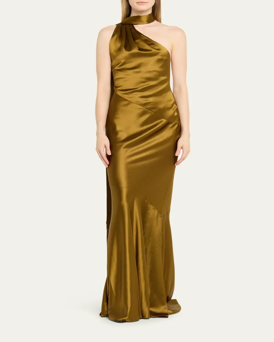 Retrofête Kelsa High-Neck Satin Scarf Gown | Thumbnail 2