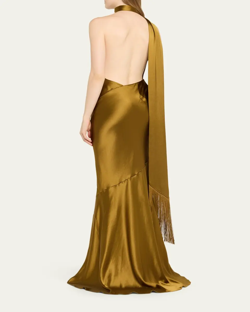 Retrofête Kelsa High-Neck Satin Scarf Gown | Thumbnail 3