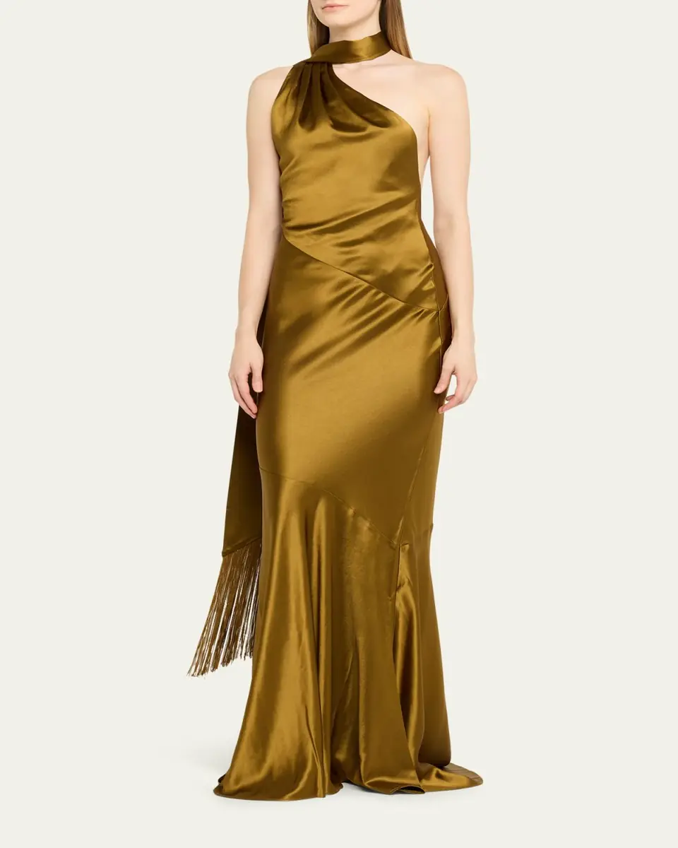 Retrofête Kelsa High-Neck Satin Scarf Gown | Thumbnail 4