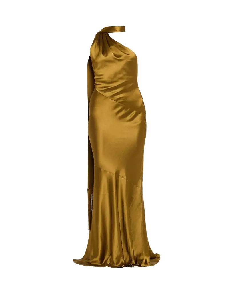 Retrofête Kelsa High-Neck Satin Scarf Gown | Image 1 Retrofête Kelsa High-Neck Satin Scarf Gown | Image 1