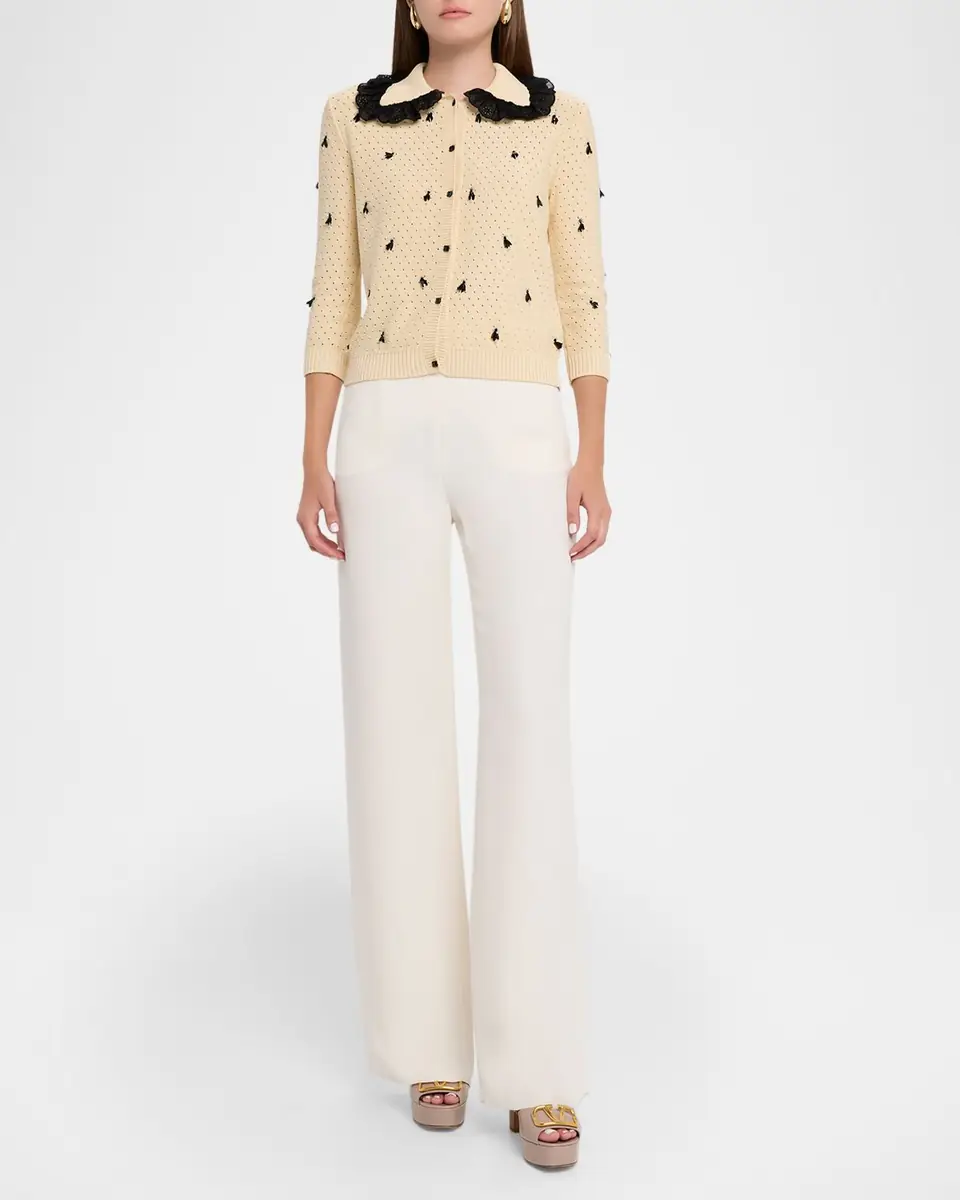 Valentino Garavani Pointelle Micro Tassel Ruffled Cardigan | Thumbnail 10 Valentino Garavani Pointelle Micro Tassel Ruffled Cardigan | Thumbnail 10