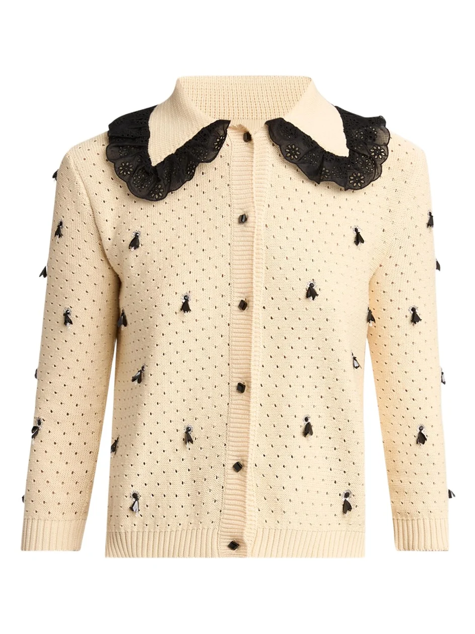 Valentino Garavani Pointelle Micro Tassel Ruffled Cardigan