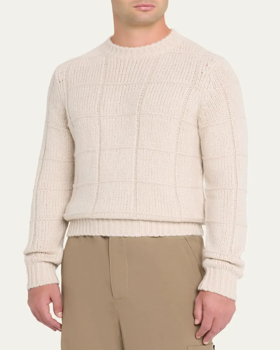 Iris Von Arnim Men's Brayden Cashmere-Silk Check Knit Crewneck Sweater | Thumbnail 4 Iris Von Arnim Men's Brayden Cashmere-Silk Check Knit Crewneck Sweater | Thumbnail 4