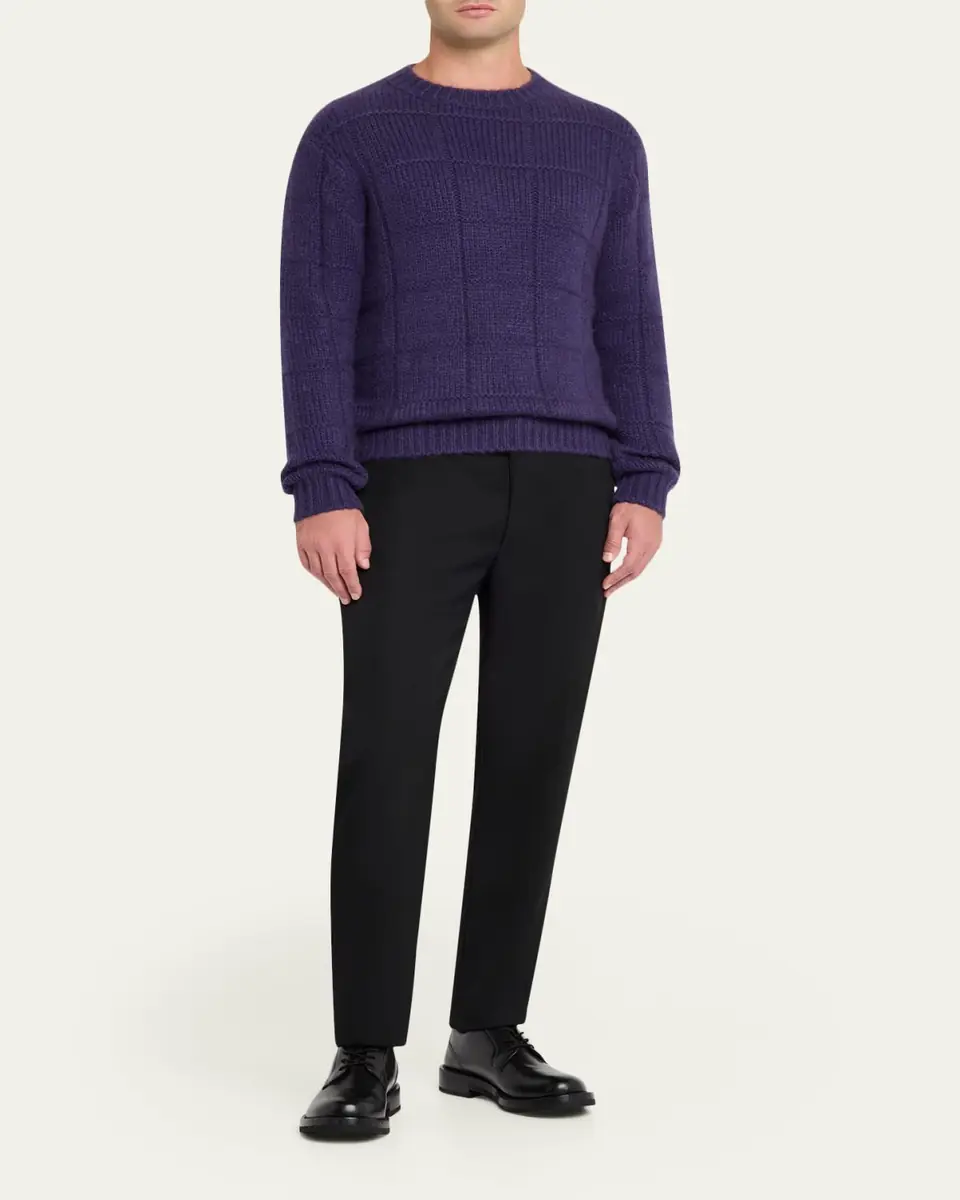 Iris Von Arnim Men's Brayden Cashmere-Silk Check Knit Crewneck Sweater | Thumbnail 7 Iris Von Arnim Men's Brayden Cashmere-Silk Check Knit Crewneck Sweater | Thumbnail 7