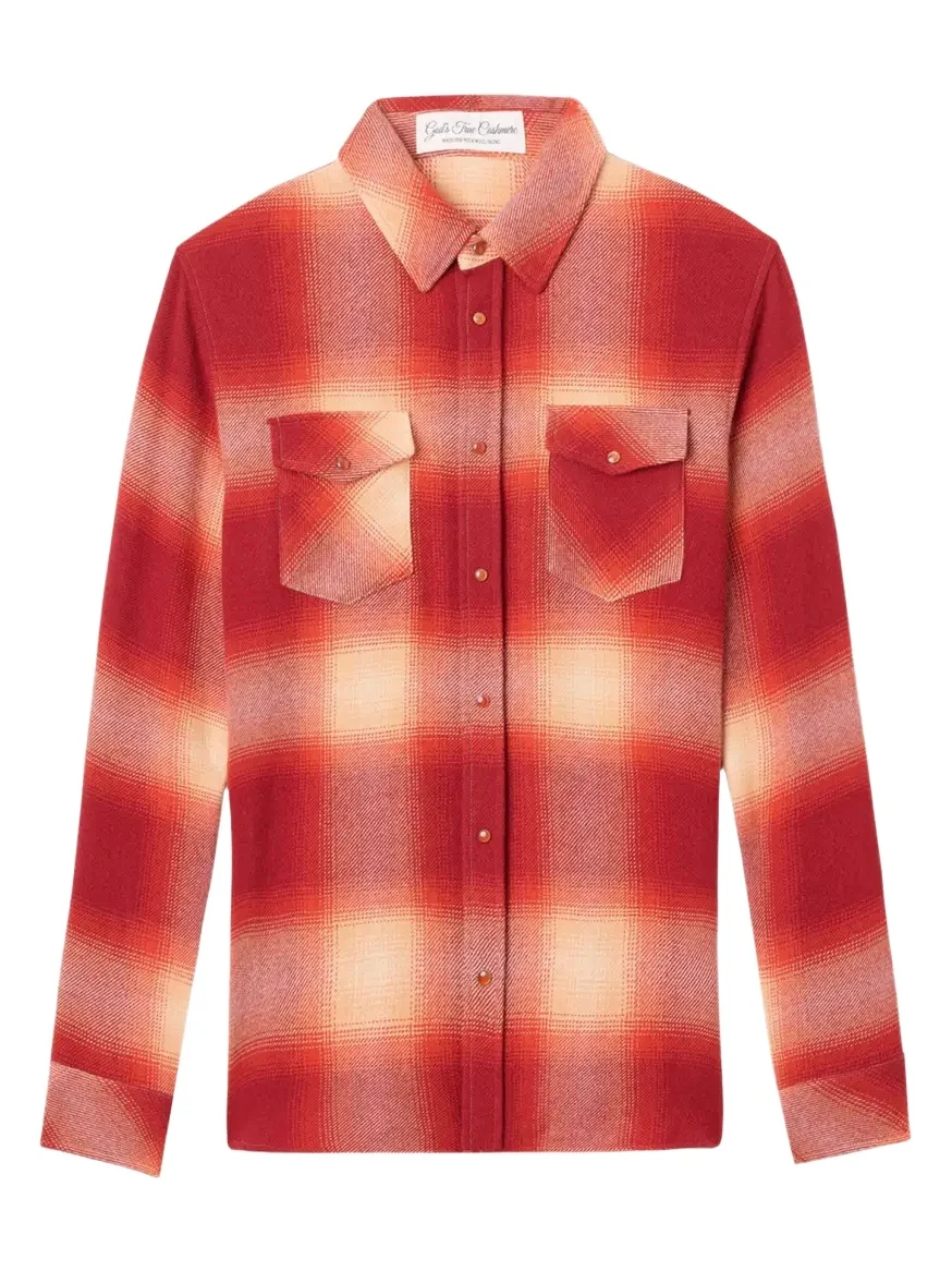 God’s True Cashmere Tomato Shadow Plaid Cashmere Sport Shirt