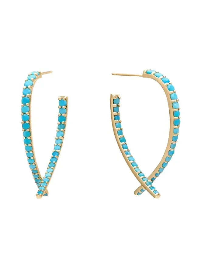 Small Turquoise Front to Back Upside Down Hoop Earrings
