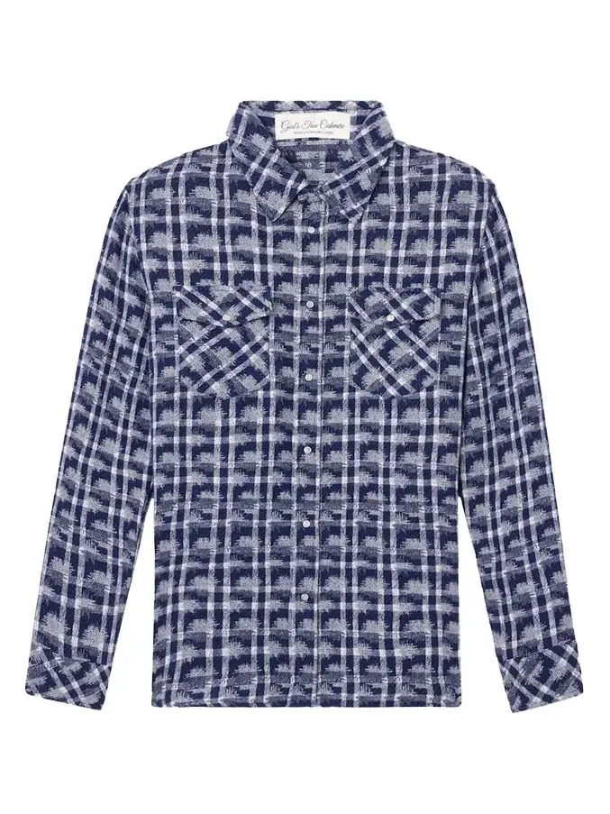 Shibori Plaid Cashmere Sport Shirt