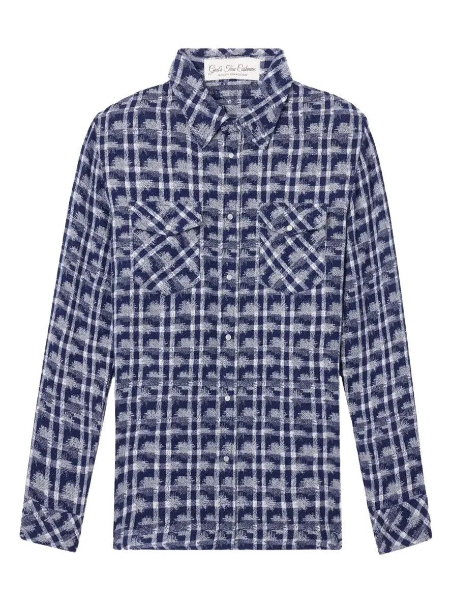 God’s True Cashmere Shibori Plaid Cashmere Sport Shirt
