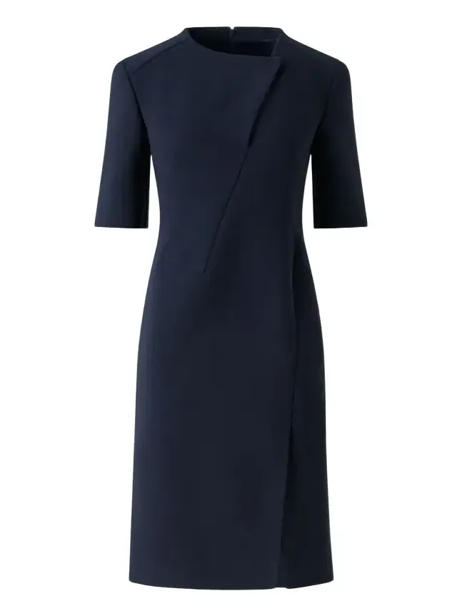 Asymmetric Slit Short-Sleeve Midi Dress