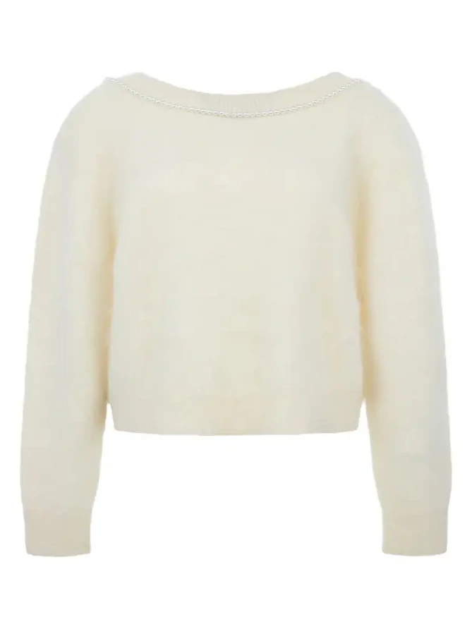 BERNADETTE Solene Pearly Low-Back Cashmere Sweater