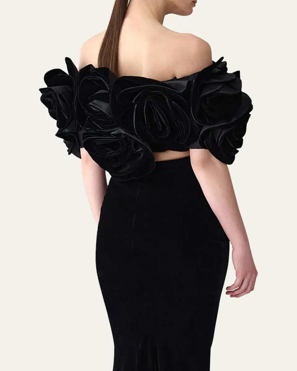 Carolina Herrera Draped Flower Off-The-Shoulder Crop Top | Thumbnail 2 Carolina Herrera Draped Flower Off-The-Shoulder Crop Top | Thumbnail 2