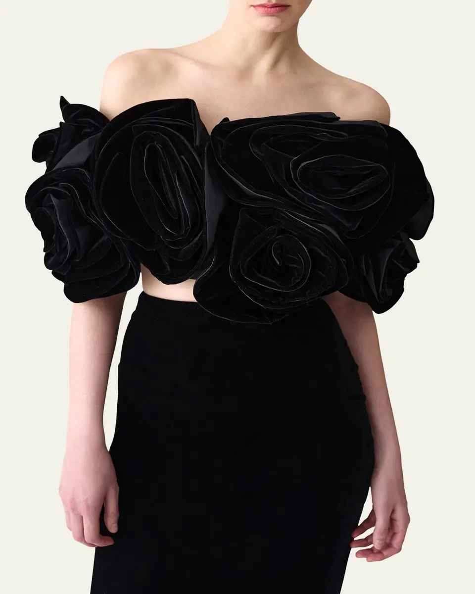 Carolina Herrera Draped Flower Off-The-Shoulder Crop Top | Thumbnail 3 Carolina Herrera Draped Flower Off-The-Shoulder Crop Top | Thumbnail 3