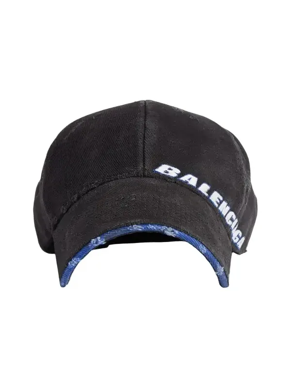 Men's Cotton Drill Distressed Tilted Logo Baseball Cap Men's Cotton Drill Distressed Tilted Logo Baseball Cap