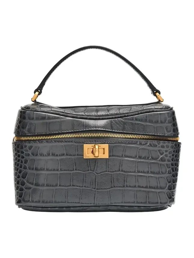 Rodeo Croc-Embossed Leather Vanity Top-Handle Bag