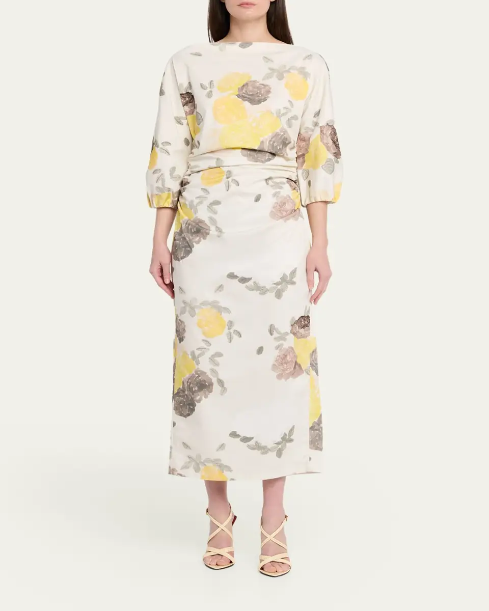 BERNADETTE Ezra Floral-Print Ruched 3/4-Sleeve Maxi Dress | Thumbnail 2