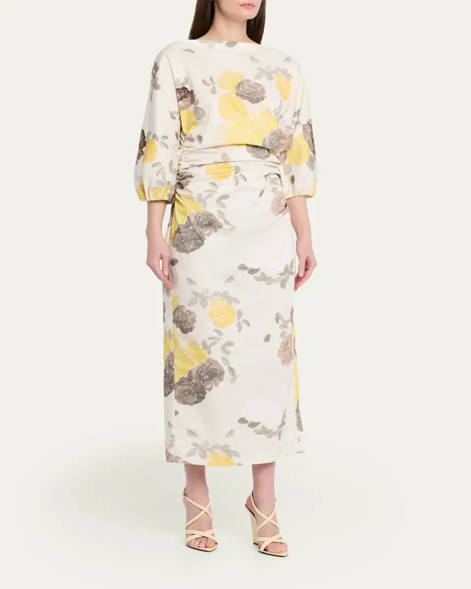 BERNADETTE Ezra Floral-Print Ruched 3/4-Sleeve Maxi Dress | Thumbnail 4