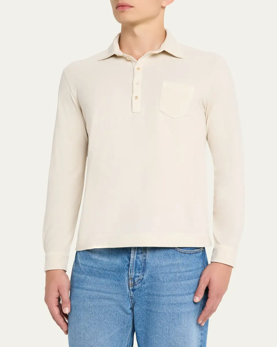 Massimo Alba en's Pique Cotton and Cashmere Long-Sleeve Polo Shirt | Thumbnail 5 Massimo Alba en's Pique Cotton and Cashmere Long-Sleeve Polo Shirt | Thumbnail 5